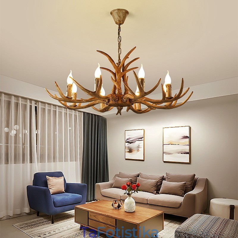 8 Light Rustic Artistic Retro Antler Antique Πολυέλαιος