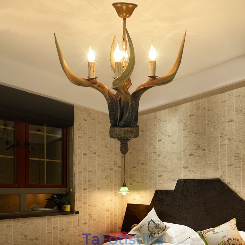 4 Light Rustic Artistic Retro Antler Antique Πολυέλαιος