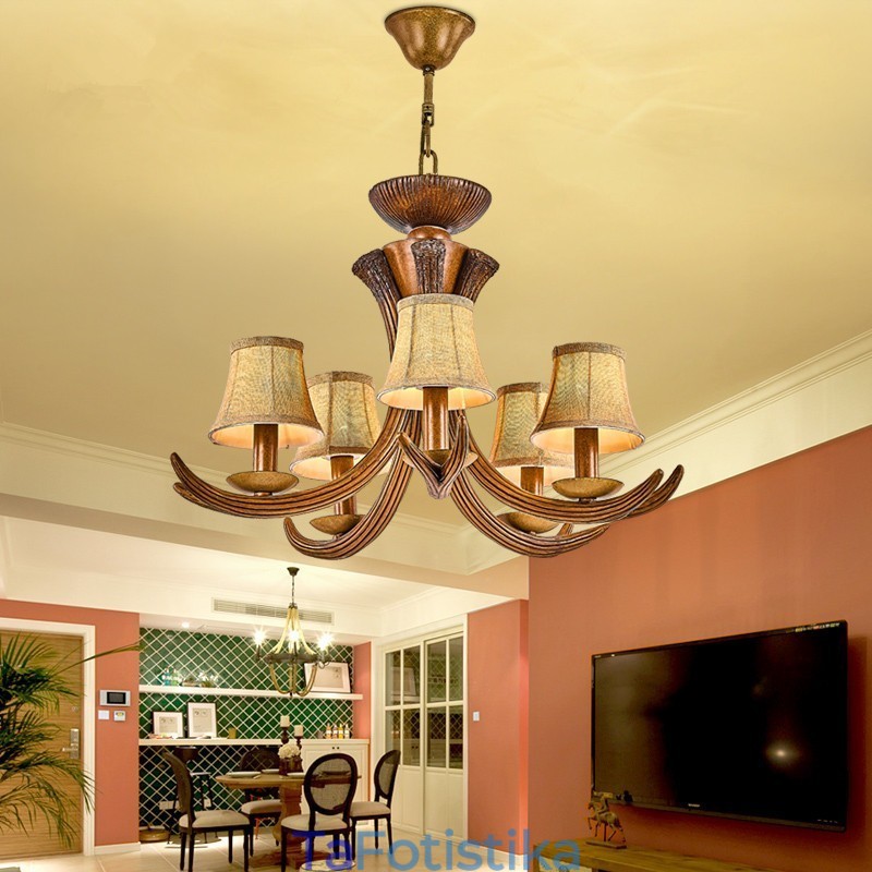 5 Light Rustic Artistic Retro Antler Antique Πολυέλαιος με Αποχρώσεις