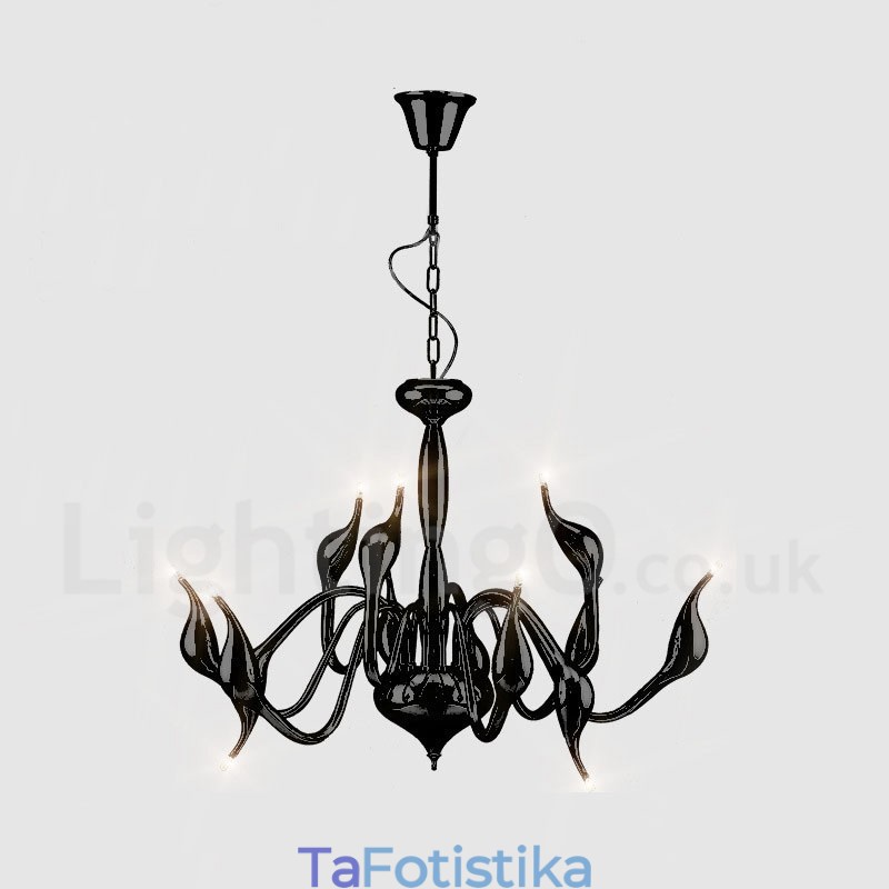 Φωτιστικό κρεμαστό 12 Light Modern Swan Black Metal Πολυέλαιος