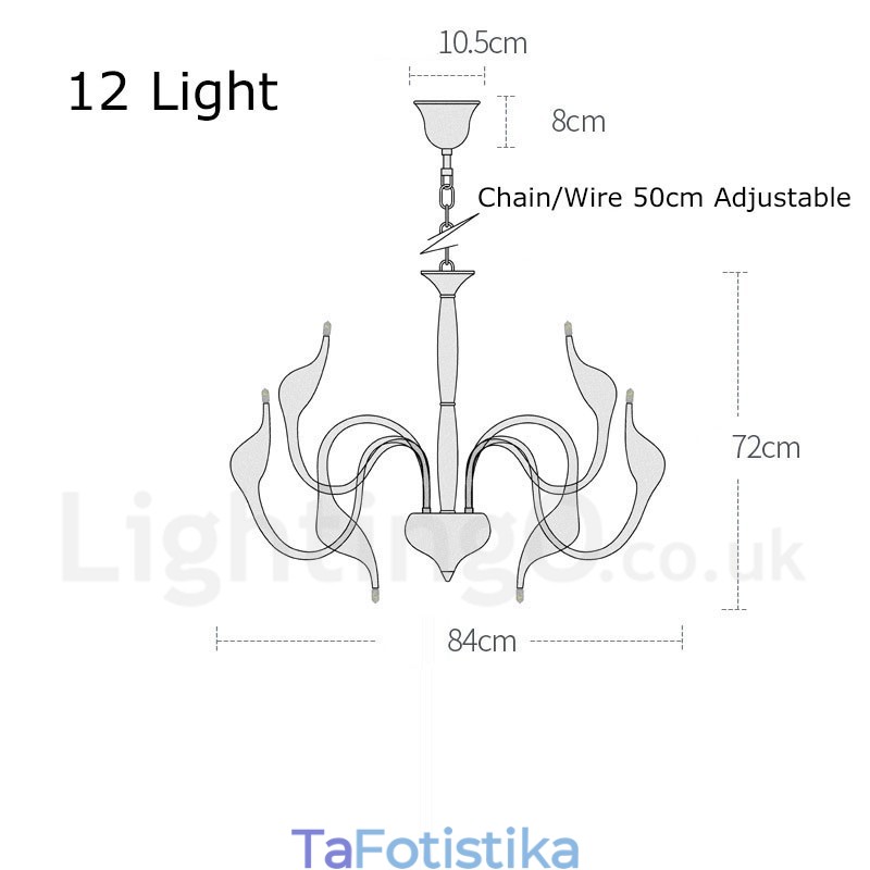 Φωτιστικό κρεμαστό 12 Light Modern Swan Black Metal Πολυέλαιος