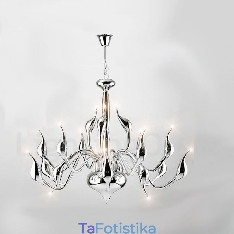 18 Lights Ανοξείδωτο Post Modern Swan Φωτιστικό πολυελαίου G4 Χρώμιο φινιρισμένο