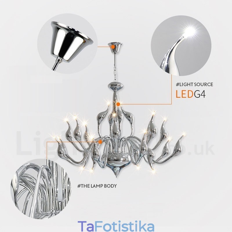 18 Lights Ανοξείδωτο Post Modern Swan Φωτιστικό πολυελαίου G4 Χρώμιο φινιρισμένο