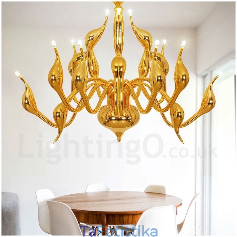18 Φώτα Ανοξείδωτο Post Modern Swan Φωτιστικό πολυελαίου G4 Gold Finished