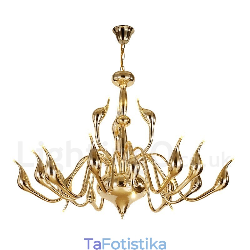 18 Φώτα Ανοξείδωτο Post Modern Swan Φωτιστικό πολυελαίου G4 Gold Finished