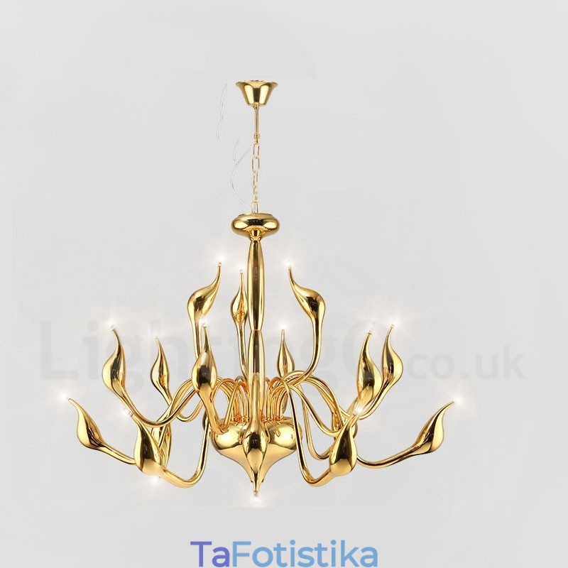 18 Φώτα Ανοξείδωτο Post Modern Swan Φωτιστικό πολυελαίου G4 Gold Finished
