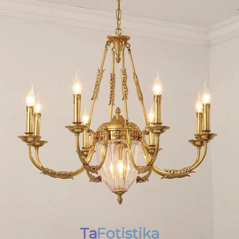 Πολυτελές Γαλλικό Φωτιστικό Πολυέλαιος Ολο Χάλκινου Κρυστάλλου Φωτιστικό Τραπεζαρίας Πολυέλαιος