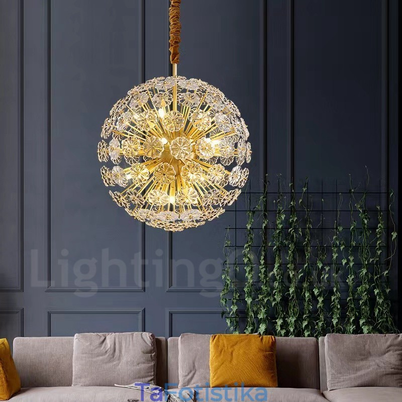 Φωτιστικό κρεμαστό κρύσταλλο πικραλίδας Nordic Spherical Brass