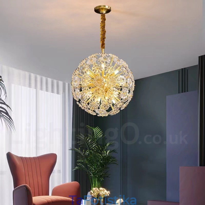Φωτιστικό κρεμαστό κρύσταλλο πικραλίδας Nordic Spherical Brass