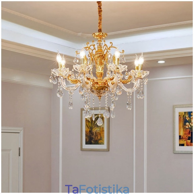 Πολυέλαιος 6 Light 8 Light Luxury Χρυσό Κρυστάλλινο Κερί