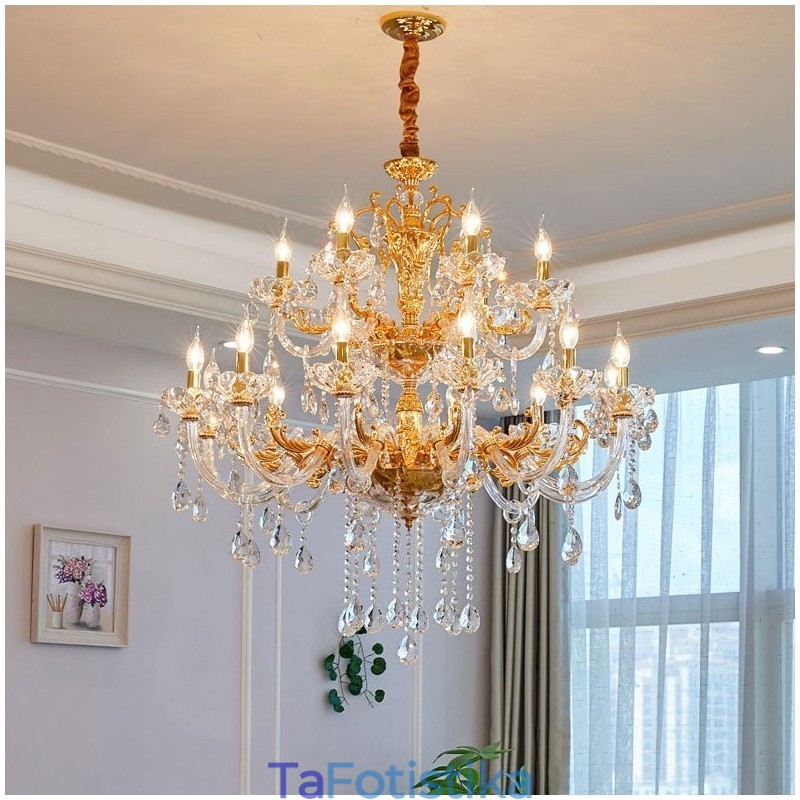 Πολυέλαιος 18 Light Two Tiers Luxury Χρυσό Χρώμα Κρυστάλλινο Κερί