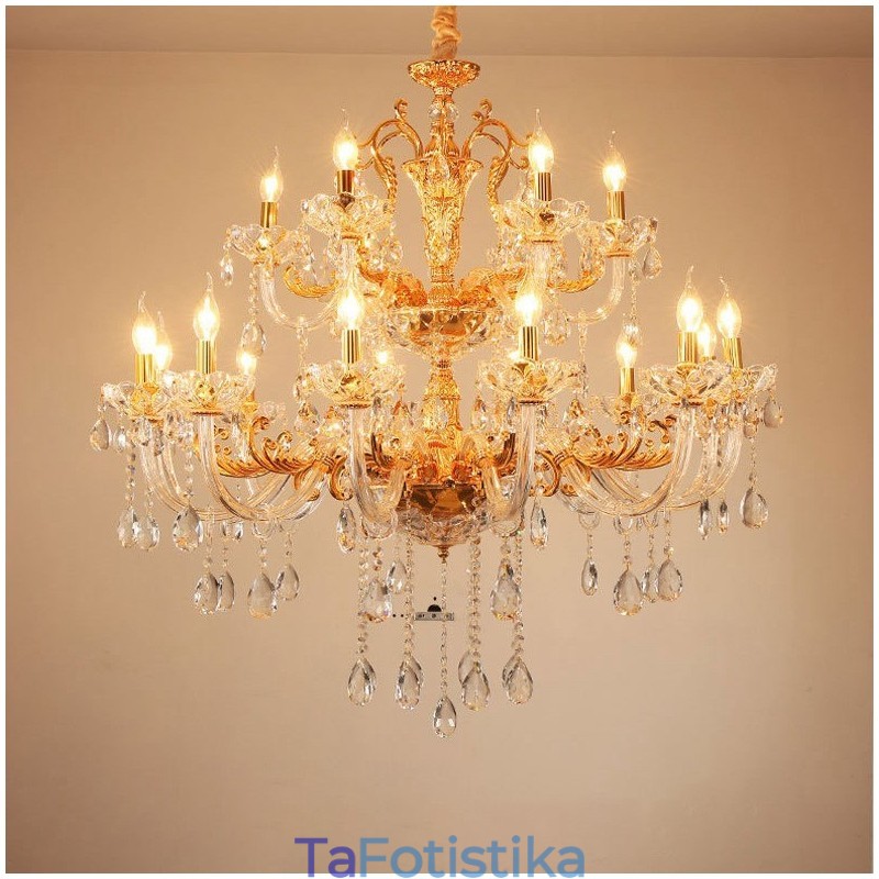 Πολυέλαιος 18 Light Two Tiers Luxury Χρυσό Χρώμα Κρυστάλλινο Κερί