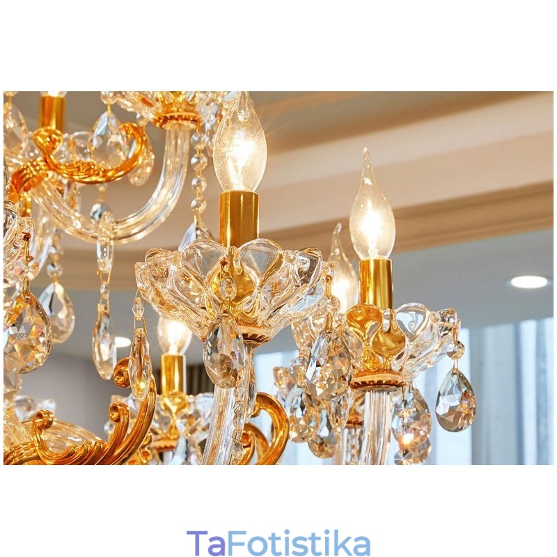 Πολυέλαιος 18 Light Two Tiers Luxury Χρυσό Χρώμα Κρυστάλλινο Κερί