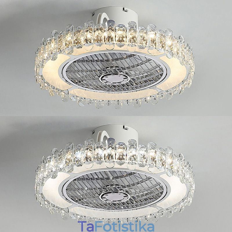 Κρυστάλλινος Ανεμιστήρας Οροφής Ανοιχτό χρυσό Στρογγυλό Φωτιστικό Οροφής