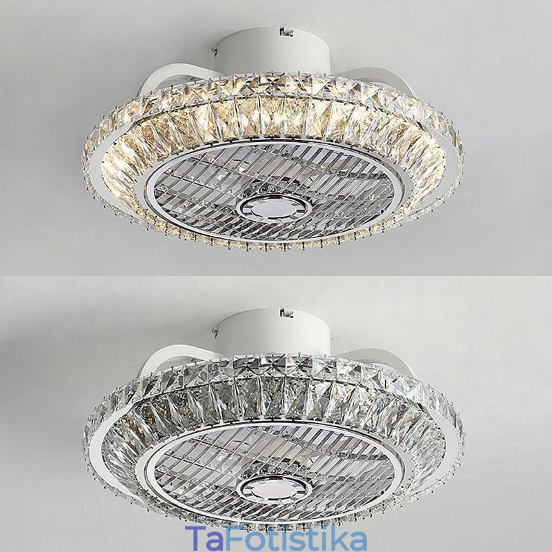 Κρυστάλλινος Ανεμιστήρας Οροφής Ανοιχτό χρυσό Στρογγυλό Φωτιστικό Οροφής