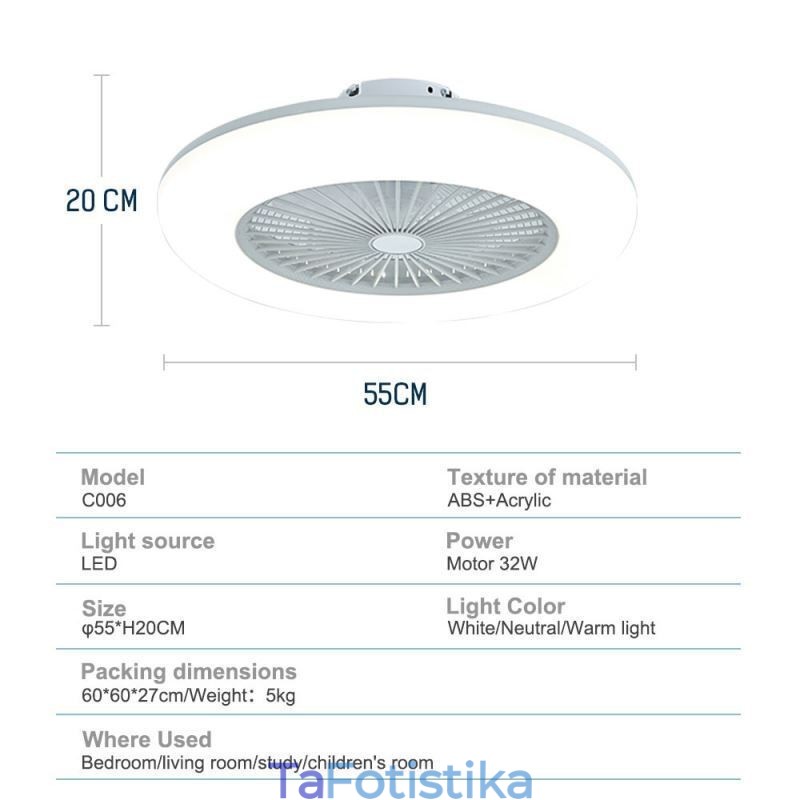 Φωτιστικό οροφής ανεμιστήρα Trichromatic Dimming με τηλεχειριστήριο 3 ταχυτήτων