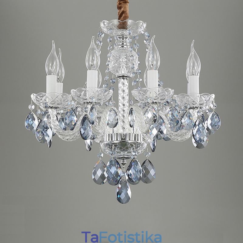 European Blue Crystal Chandelier Glass Light Body 8 Lights