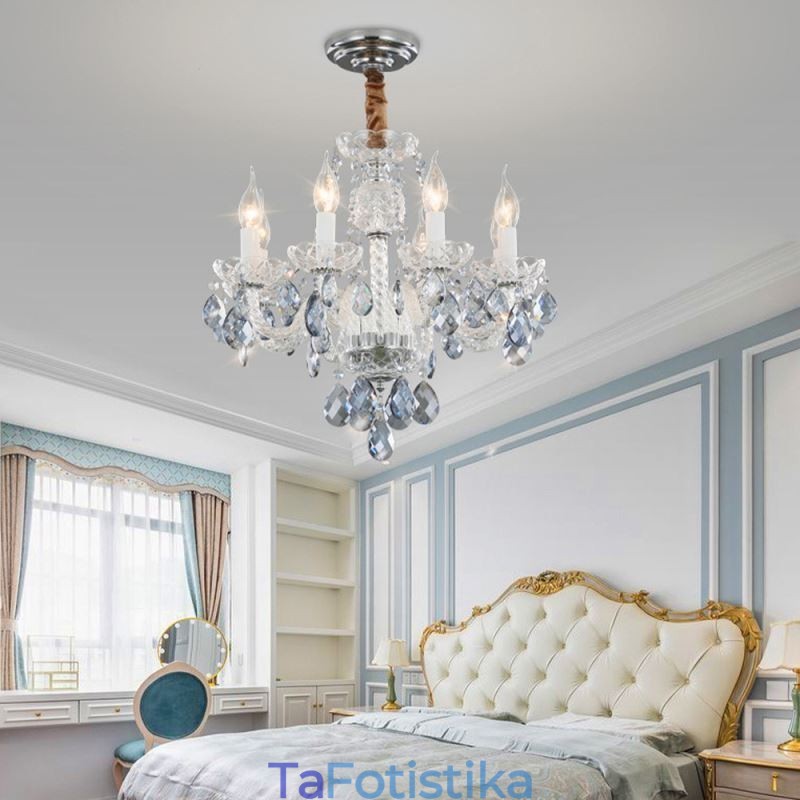 European Blue Crystal Chandelier Glass Light Body 8 Lights