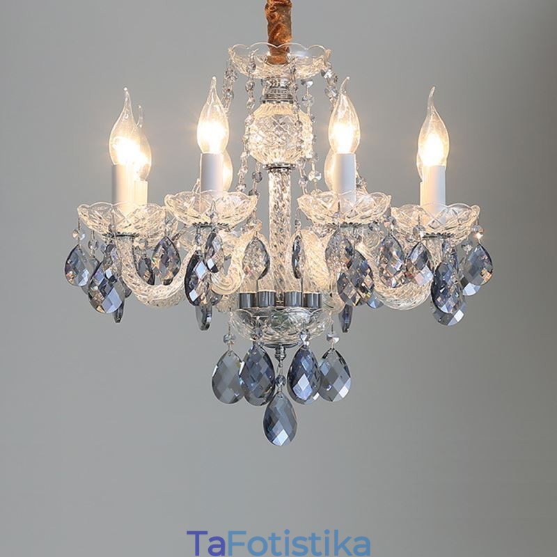 European Blue Crystal Chandelier Glass Light Body 8 Lights