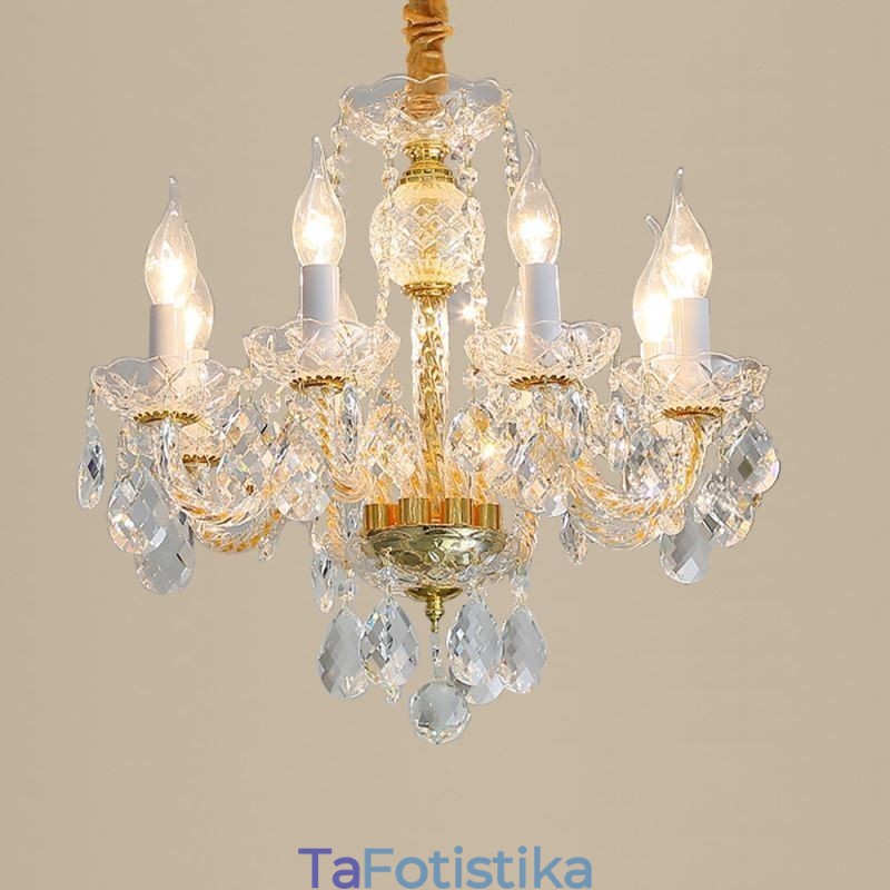 European Clear Crystal Chandelier Glass Lamp Body 8 Lights Χρυσό σώμα Φωτιστικό Οροφής