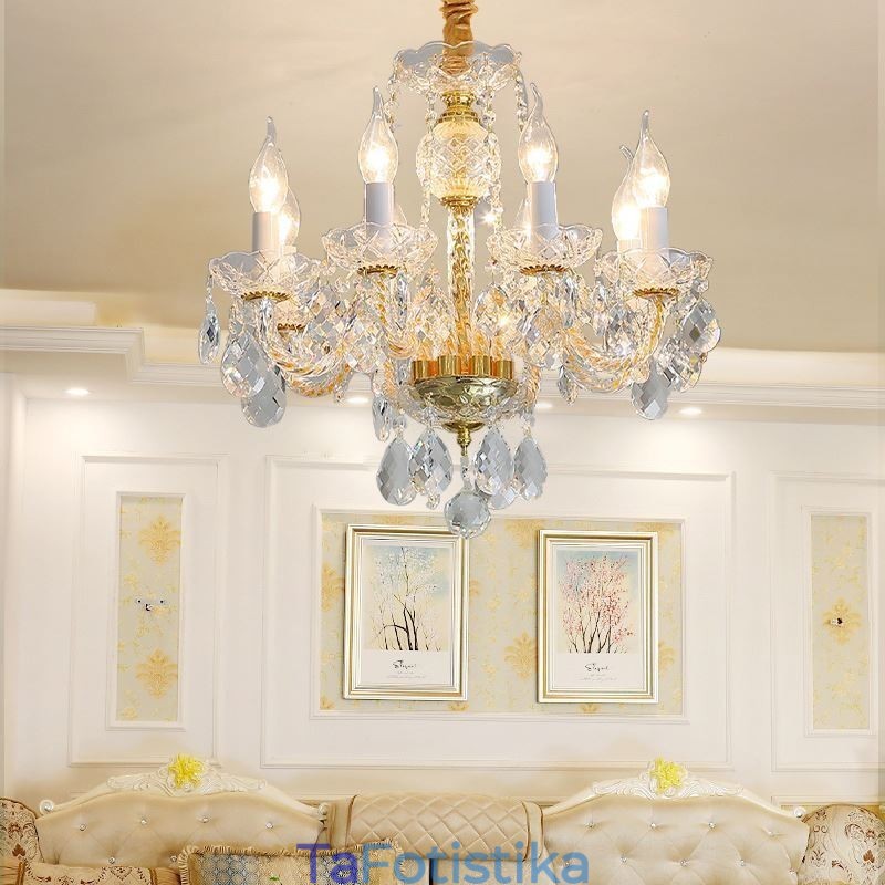 European Clear Crystal Chandelier Glass Lamp Body 8 Lights Χρυσό σώμα Φωτιστικό Οροφής