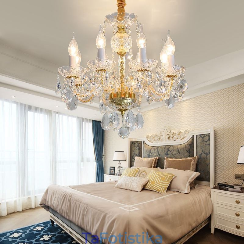 European Clear Crystal Chandelier Glass Lamp Body 8 Lights Χρυσό σώμα Φωτιστικό Οροφής