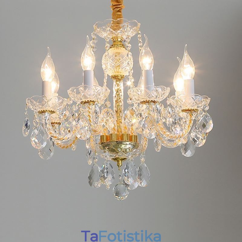 European Clear Crystal Chandelier Glass Lamp Body 8 Lights Χρυσό σώμα Φωτιστικό Οροφής