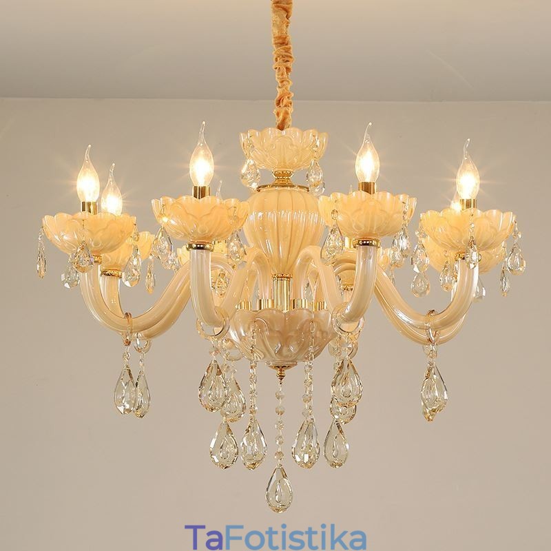 Εντυπωσιακός κρυστάλλινος πολυέλαιος Ευρωπαϊκό Κονιάκ Φωτιστικό Οροφής Γυάλινο Σώμα 8 Φωτιστικά