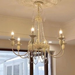 Nordic Crystal Chandelier Paint Craft Cream Φωτιστικό οροφής