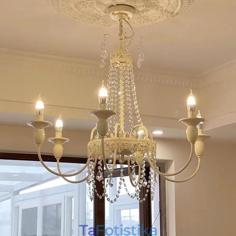 Nordic Crystal Chandelier Paint Craft Cream Φωτιστικό οροφής