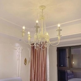 Nordic Crystal Chandelier Paint Craft Cream Φωτιστικό οροφής