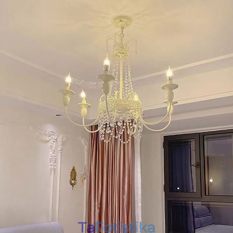Nordic Crystal Chandelier Paint Craft Cream Φωτιστικό οροφής