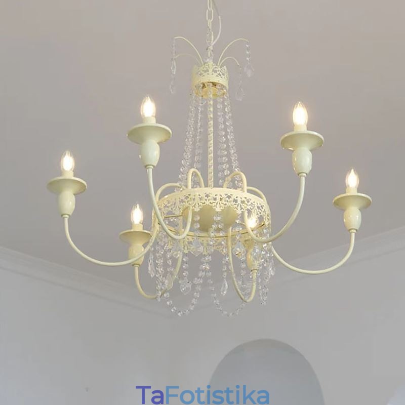 Nordic Crystal Chandelier Paint Craft Cream Φωτιστικό οροφής