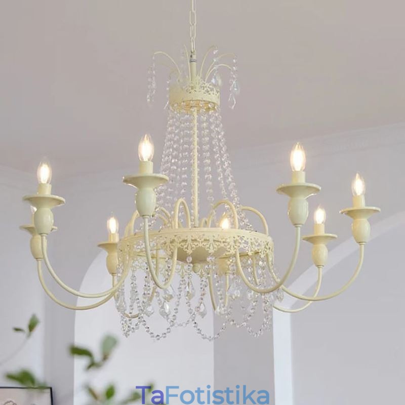 Nordic Crystal Chandelier Paint Craft Cream Φωτιστικό οροφής