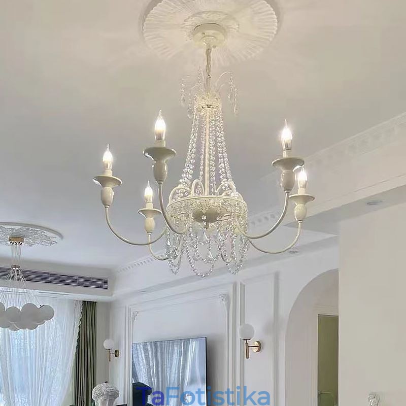 Nordic Crystal Chandelier Paint Craft Cream Φωτιστικό οροφής