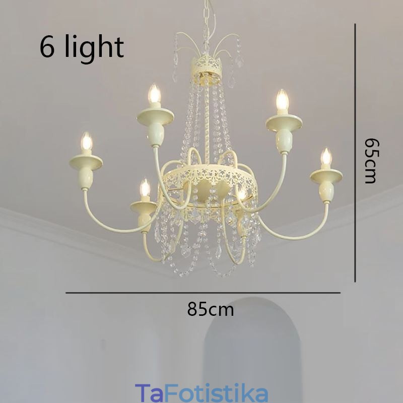 Nordic Crystal Chandelier Paint Craft Cream Φωτιστικό οροφής