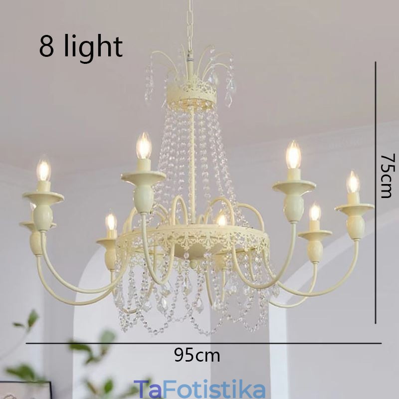 Nordic Crystal Chandelier Paint Craft Cream Φωτιστικό οροφής