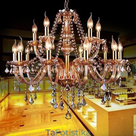 Ευρωπαϊκό Κρυστάλλινος Πολυέλαιος Κομψό Μεγάλο Κρεμαστό Φωτιστικό Κεχριμπάρι