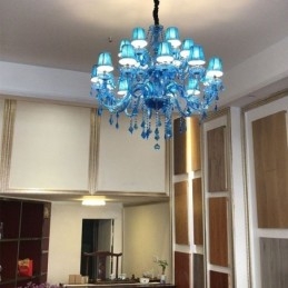Μεγάλος Κρυστάλλινος Πολυέλαιος Ευρωπαϊκό Κρεμαστό Γαλάζιο Χρώμα αισθητικής