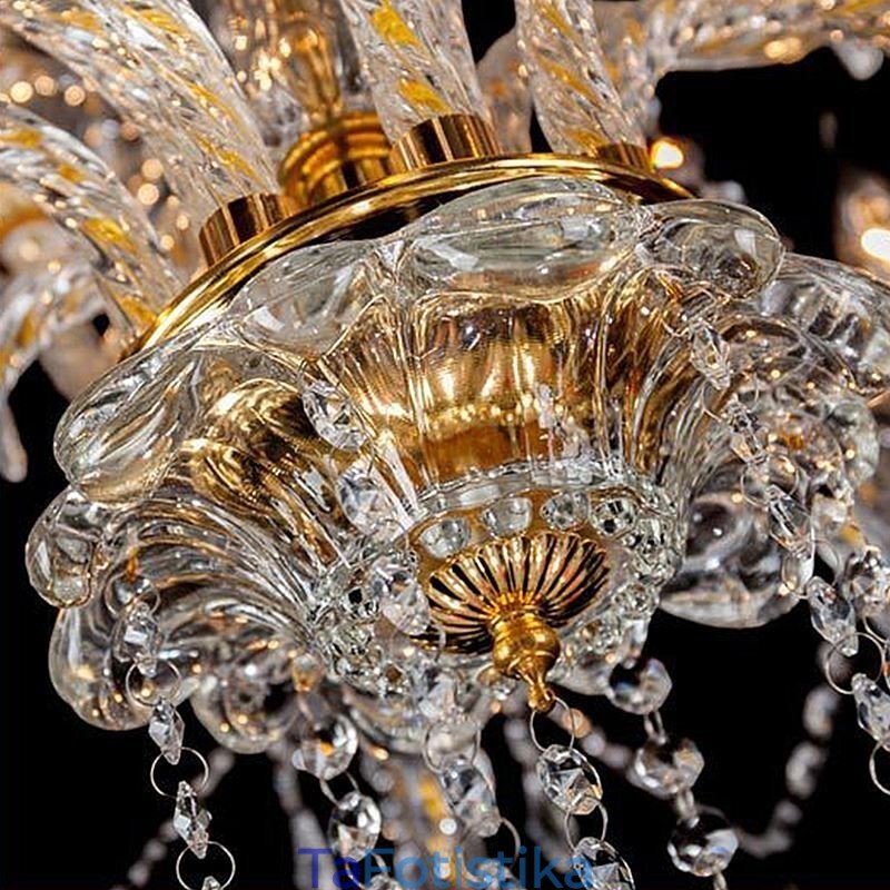 Πολυτελής Κρυστάλλινος Πολυέλαιος Χρυσό Ευρωπαϊκό Φωτιστικό Οροφής Βραχίονας με Κλωστή