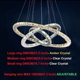 Κρεμαστά φωτιστικά Amber and Clear K9 Crystal Φωτιστικά Πολυέλαιος Φωτισμός με 3 Δαχτυλίδι