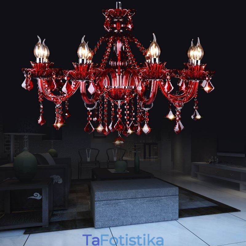 Ευρωπαϊκό Κρυστάλλινος Πολυέλαιος Κόκκινο Χρώμα Κρεμαστό Φωτιστικό