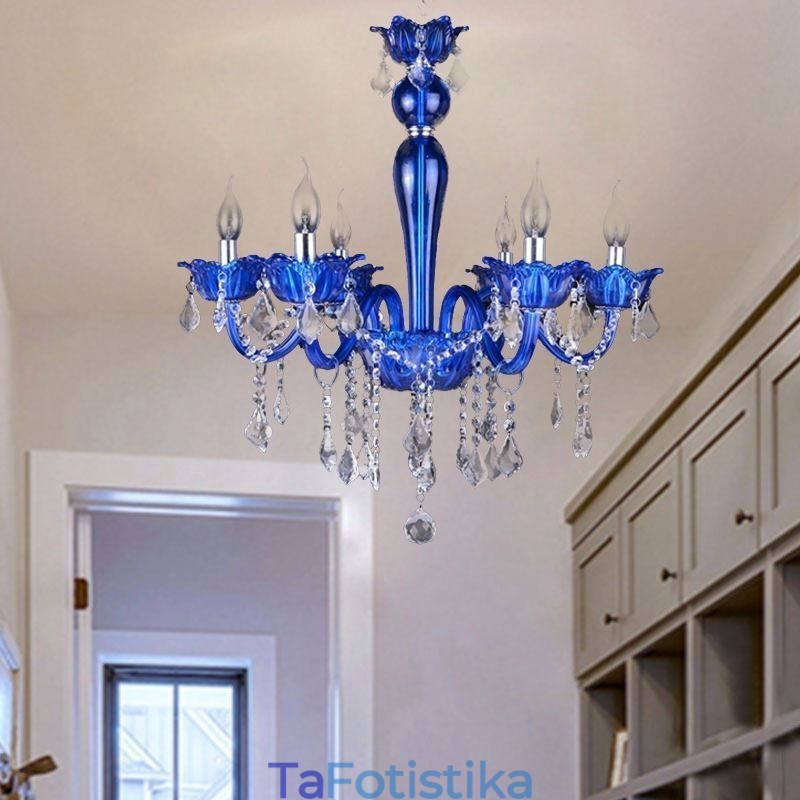 Φωτιστικό κρεμαστό κρυστάλλινο πολυέλαιος ευρωπαϊκού στυλ Μπλε κρυστάλλινο γυαλί