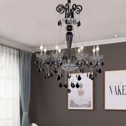 Ρετρό Κρυστάλλινος Πολυέλαιος Ευρωπαϊκό Μαύρο Κρεμαστό Φωτιστικό