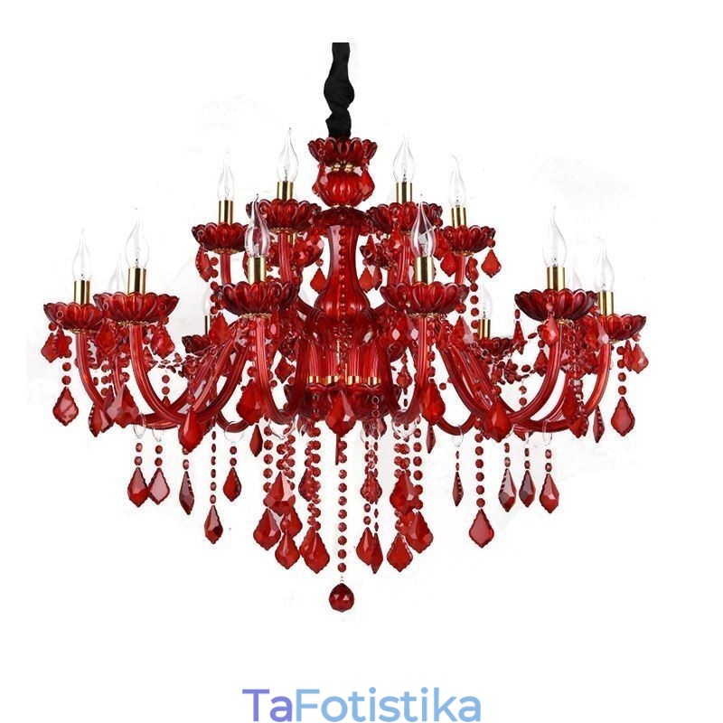 European Elegant Κρυστάλλινος Πολυέλαιος Κόκκινο Χρώμα Κρεμαστό Φωτιστικό