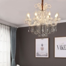 Κομψός Κρυστάλλινος Πολυέλαιος Ευρωπαϊκό Λευκό Χρώμα Κρεμαστό Φωτιστικό