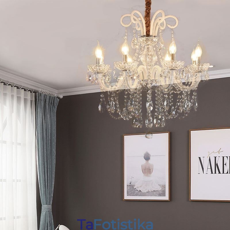 Κομψός Κρυστάλλινος Πολυέλαιος Ευρωπαϊκό Λευκό Χρώμα Κρεμαστό Φωτιστικό