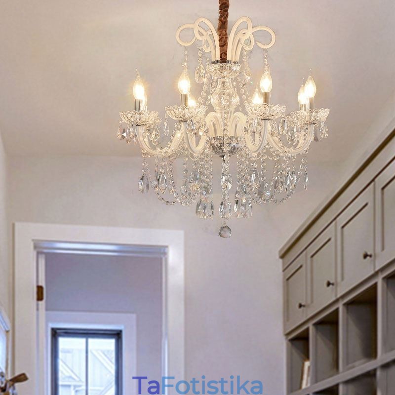 Κομψός Κρυστάλλινος Πολυέλαιος Ευρωπαϊκό Λευκό Χρώμα Κρεμαστό Φωτιστικό