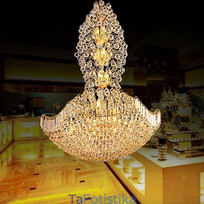 European Crystal Empire Πολυέλαιος Μεγάλο Χρυσό Κρεμαστό Φωτιστικό
