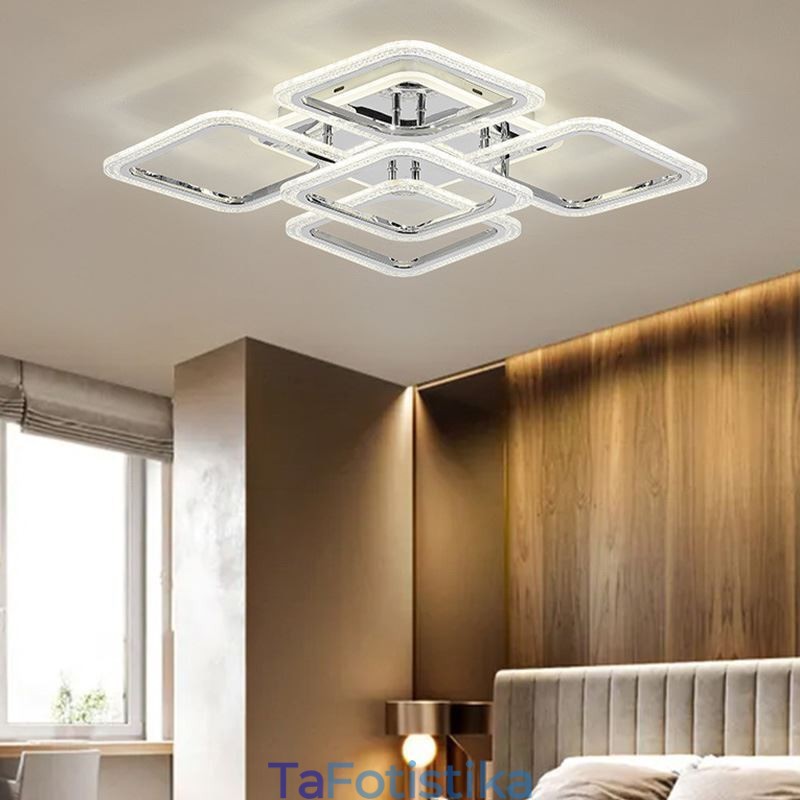 Flush Mount Chrome Ακρυλικό τετράγωνο φωτιστικό οροφής 5 φώτα